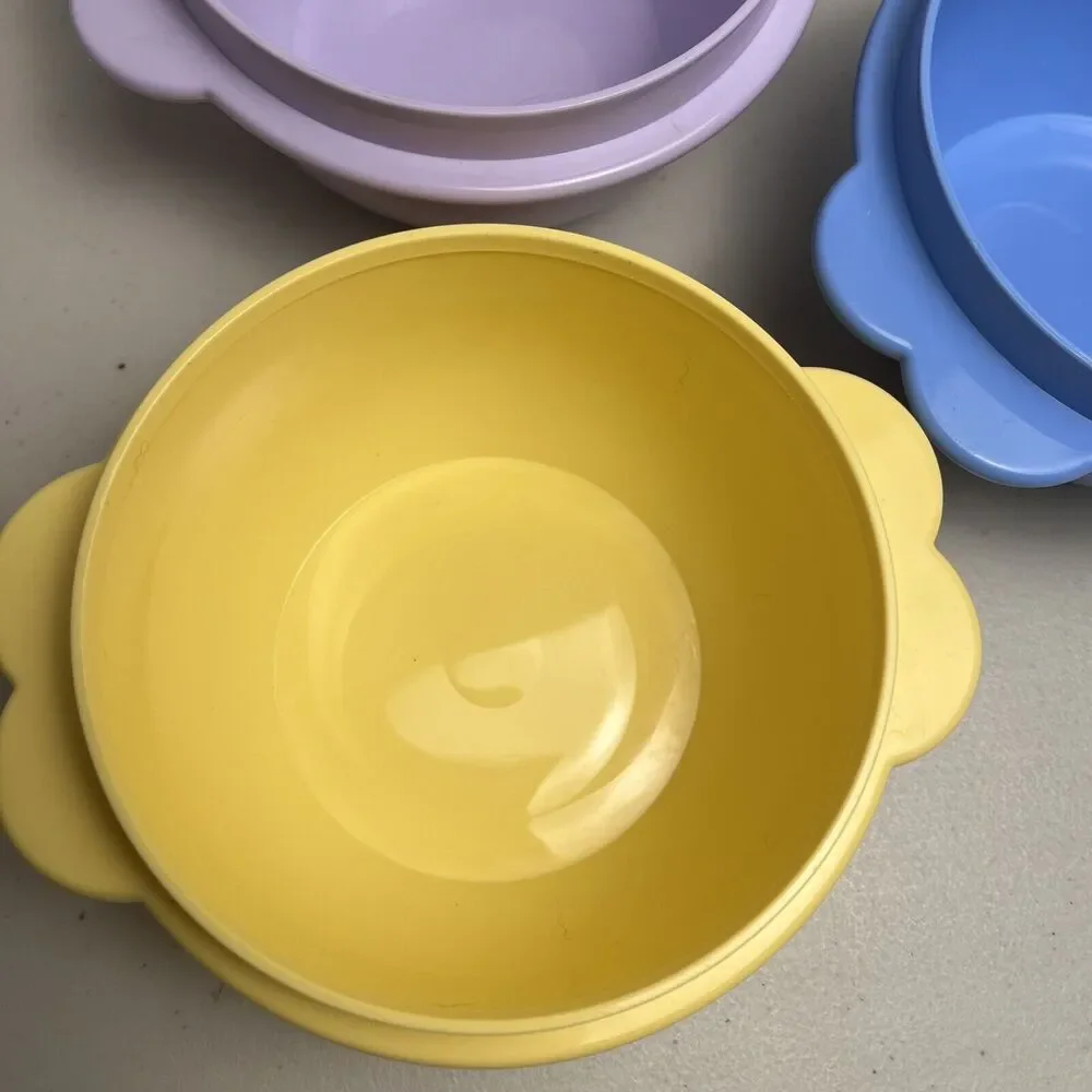 Tupperware #2514 Butterfly One Touch Containers Purple Yellow Blue NO lids 400ml